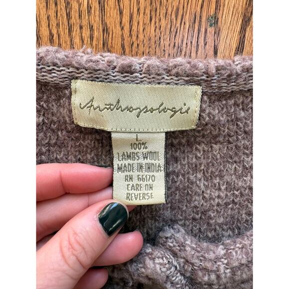 Anthropologie 100% Lambswool Cardigan Sweater Women’s M Brown Taupe Button Up - Picture 3 of 6